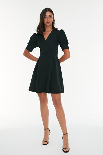 Black Double-Breasted Skater Dress - Vintage-Inspired Mini