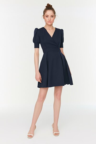 Navy Double-Breasted Skater Dress - Classic & Playful