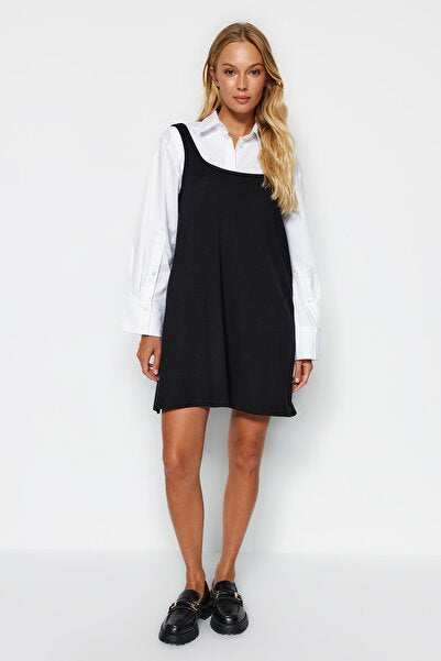 Black Knit Gilet Dress - Waist-Defining & Chic