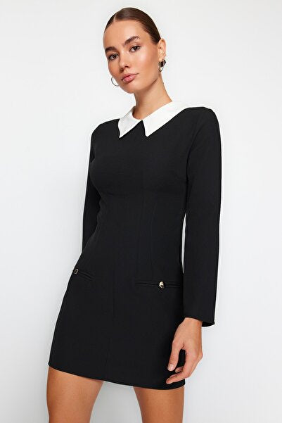 Black Dress with Statement Collar - Architectural & Modern