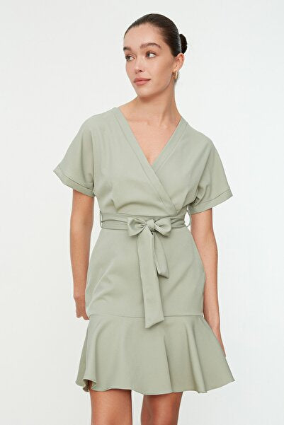 Mint Ruffle Mini Dress with Belt - Fresh & Playful