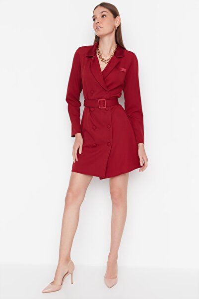 Burgundy Belted Jacket Dress - Wine-Colored Chic