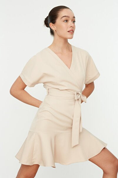 Jewelled Ruffle Mini Dress with Belt - Glamorous & Feminine