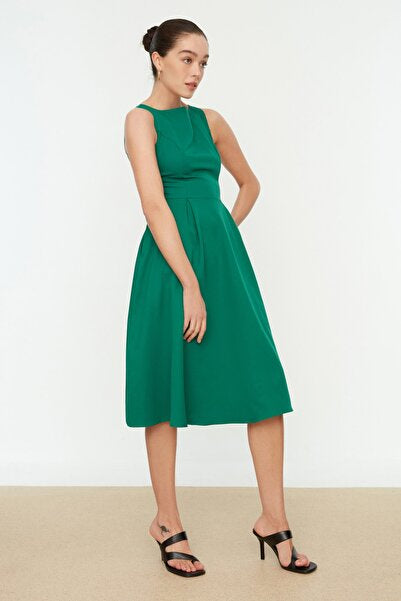 Green Pleated Midi Dress - Fresh & Elegant