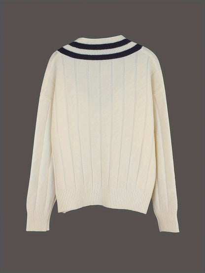 Striped Elegance V-Neck Pullover