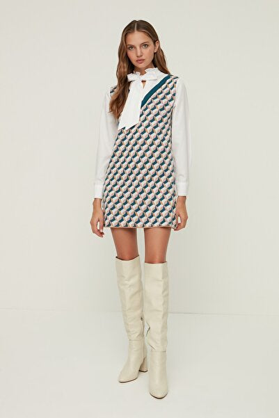 Navy Knit Mini Dress with Shirt Collar - Smart Casual