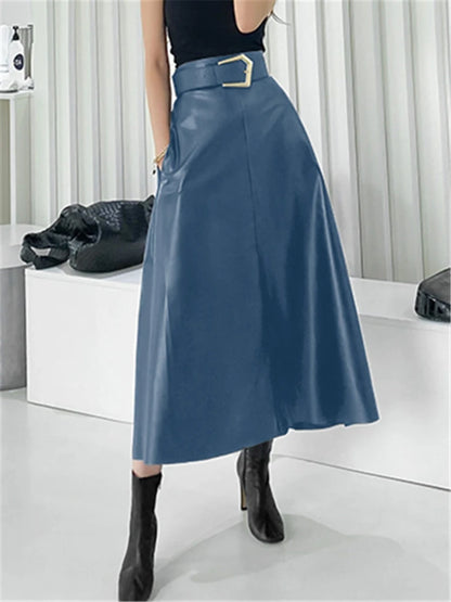 Classic High Waist Faux Leather Skirt