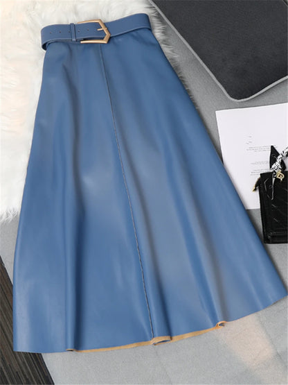 Classic High Waist Faux Leather Skirt