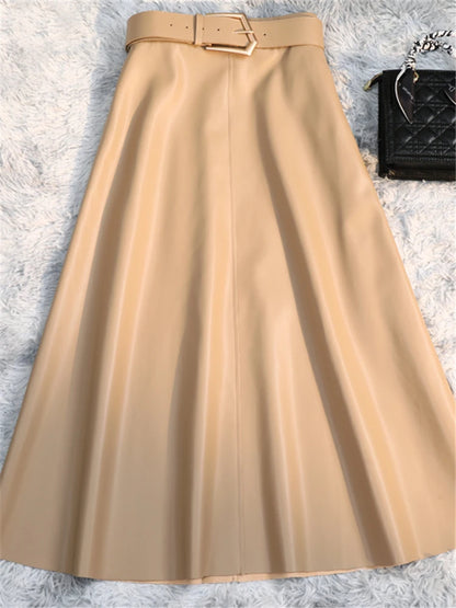 Classic High Waist Faux Leather Skirt