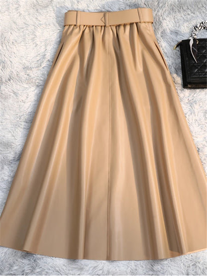 Classic High Waist Faux Leather Skirt