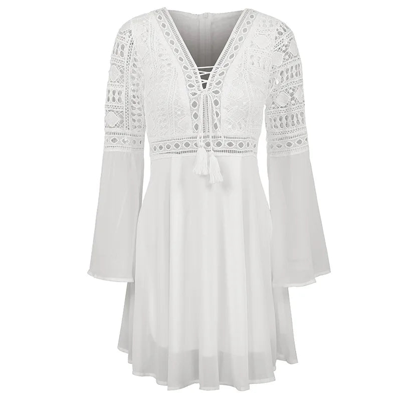 Ruffle Chiffon V-Neck Mini Dress