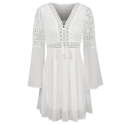 Ruffle Chiffon V-Neck Mini Dress