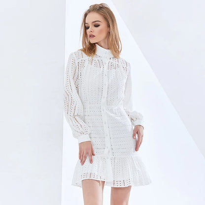 Elegant Hollow-Out Mini Dress - White
