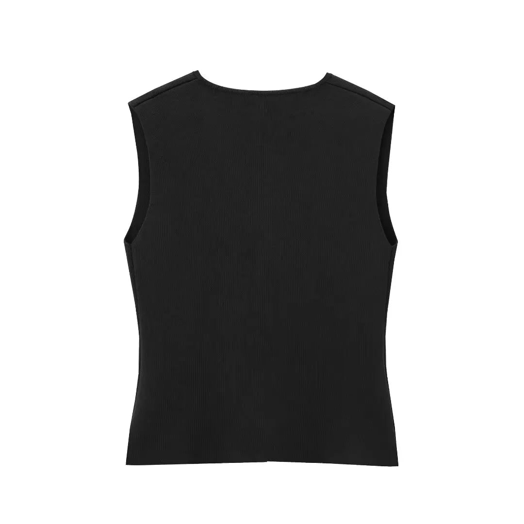 Knitted Vest & High-Waist Skirt Set - Black Suit