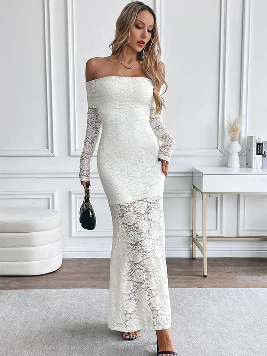 Elegant Strapless Maxi Dress - White