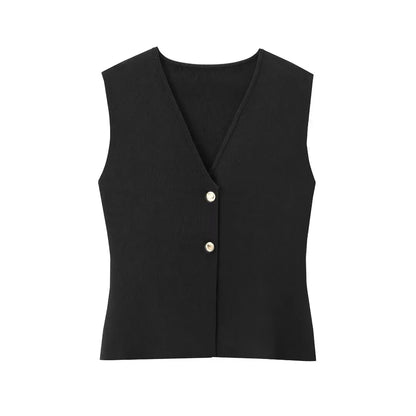 Knitted Vest & High-Waist Skirt Set - Black Suit
