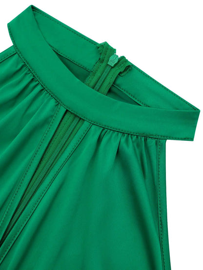 Elegant Halter Evening Midi Dress - Green