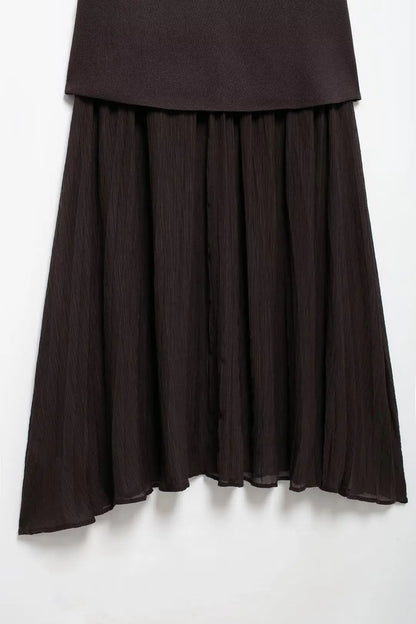 Knitted Vest & High-Waist Skirt Set - Brown Suit