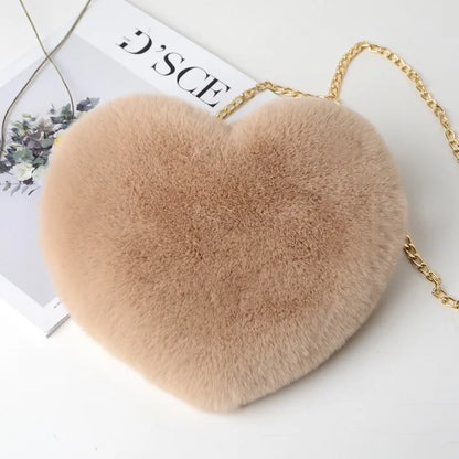 Fluff & Glam: The Chic Heart-Shaped Crossbody Purse