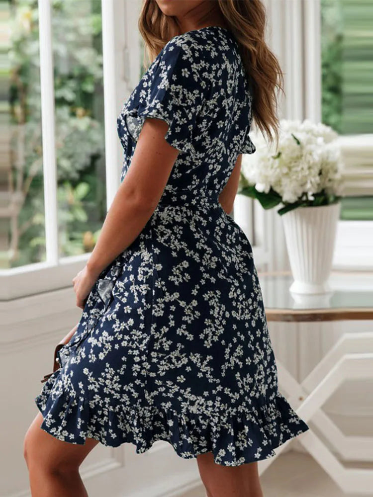Boho Floral Ruffle Mini Dress