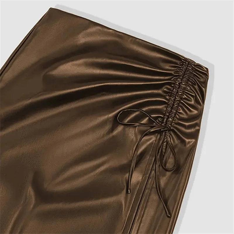 Modern Twist Mid Calf Midi Skirt - Coffee