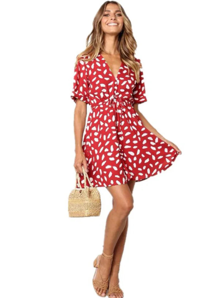 Sand Spot V - Neck Wrap Mini Dress