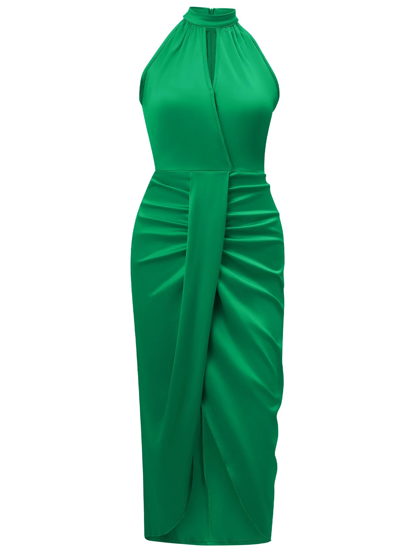 Elegant Halter Evening Midi Dress - Green