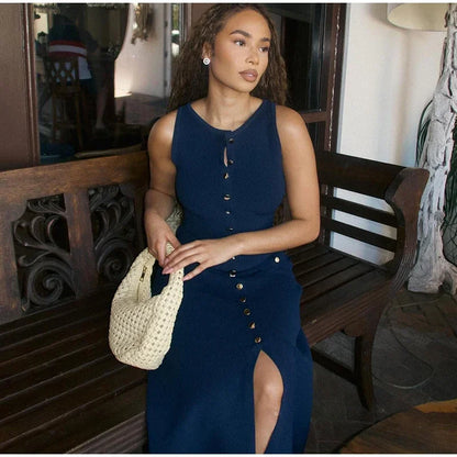 Knitted Button-Up Bodycon Maxi Dress