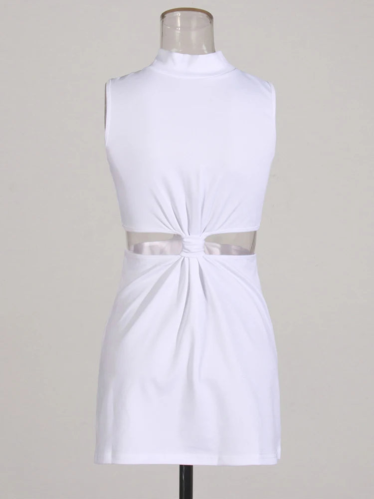 Elegant Two-Piece Set High Collar Sleeveless Hollow Out Top High Waist Pant