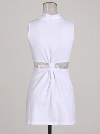 Elegant Two-Piece Set High Collar Sleeveless Hollow Out Top High Waist Pant