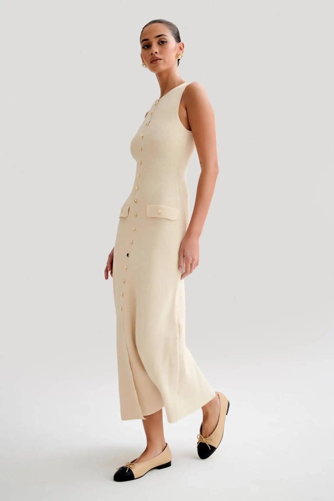 Knitted Button-Up Bodycon Maxi Dress