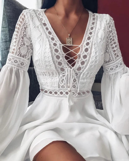 Ruffle Chiffon V-Neck Mini Dress