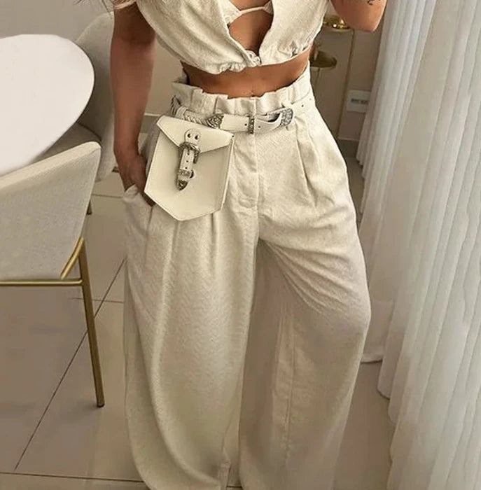 Street Style V-Neck Crop & Wide Leg