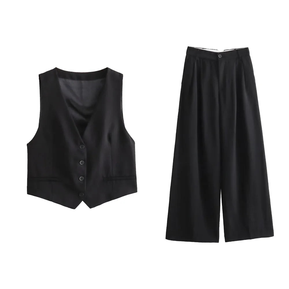 Women's Chic Two Piece Wide Leg Pant  & Top Set