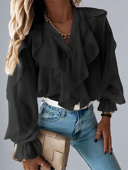 Elegant Buttoned V-Neck Blouse