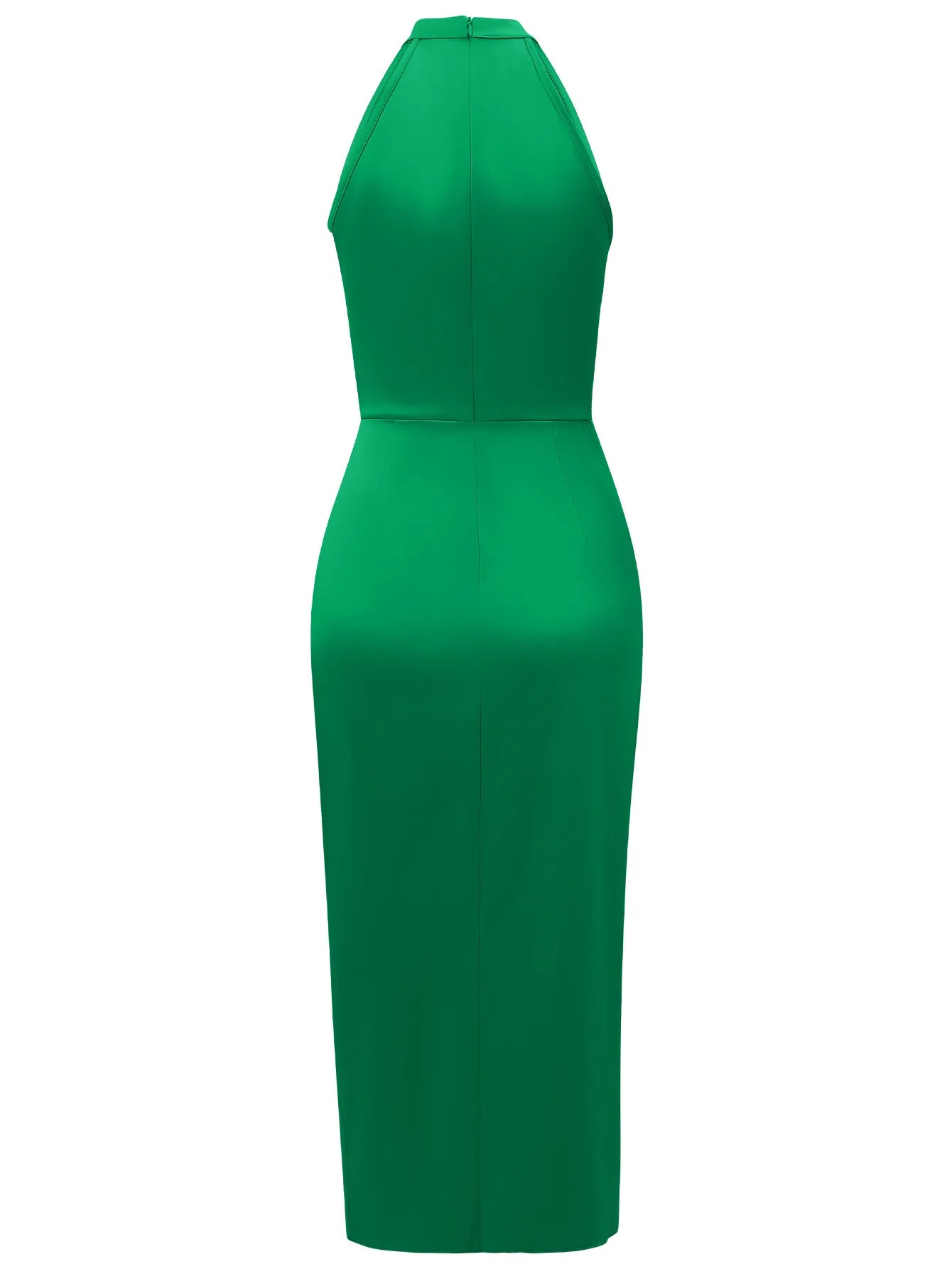 Elegant Halter Evening Midi Dress - Green