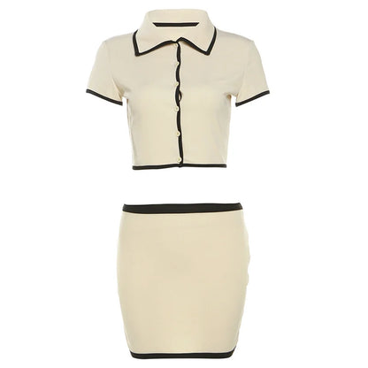 Ribbed Polo Neck 2-Piece Set Neck Top Mini Skirts