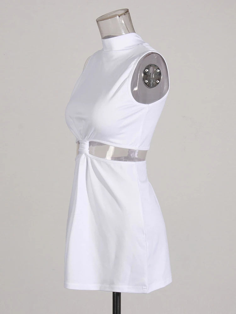 Elegant Two-Piece Set High Collar Sleeveless Hollow Out Top High Waist Pant