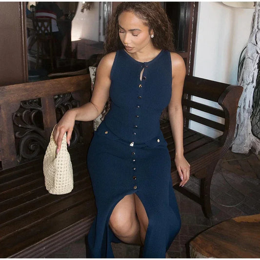 Knitted Button-Up Bodycon Maxi Dress