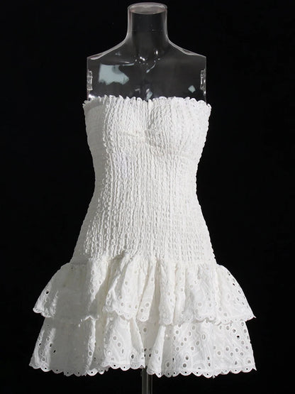 Strapless Layered Hem Mini Dress - White