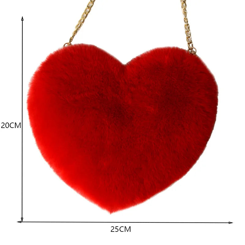 Fluff & Glam: The Chic Heart-Shaped Crossbody Purse