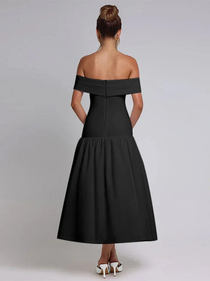One Shoulder Ruched Maxi Dress - Black