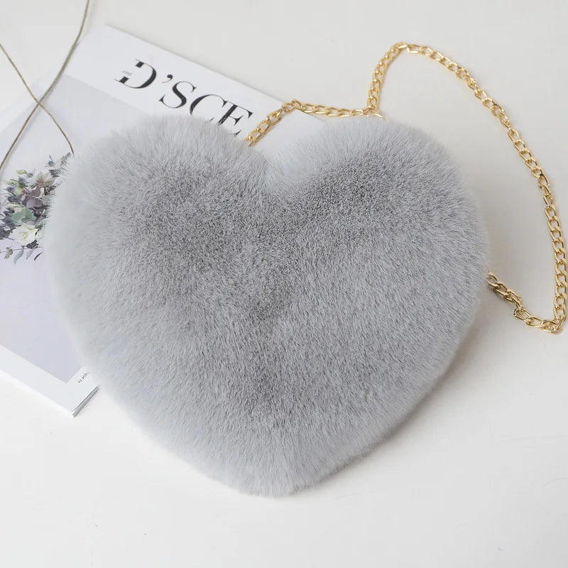 Fluff & Glam: The Chic Heart-Shaped Crossbody Purse