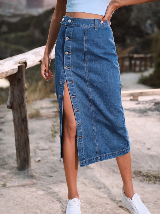 High Waist A-Line Denim Skirt