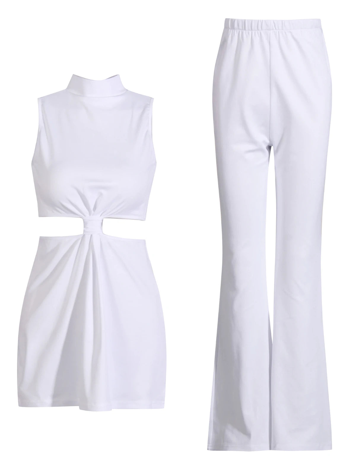 Elegant Two-Piece Set High Collar Sleeveless Hollow Out Top High Waist Pant