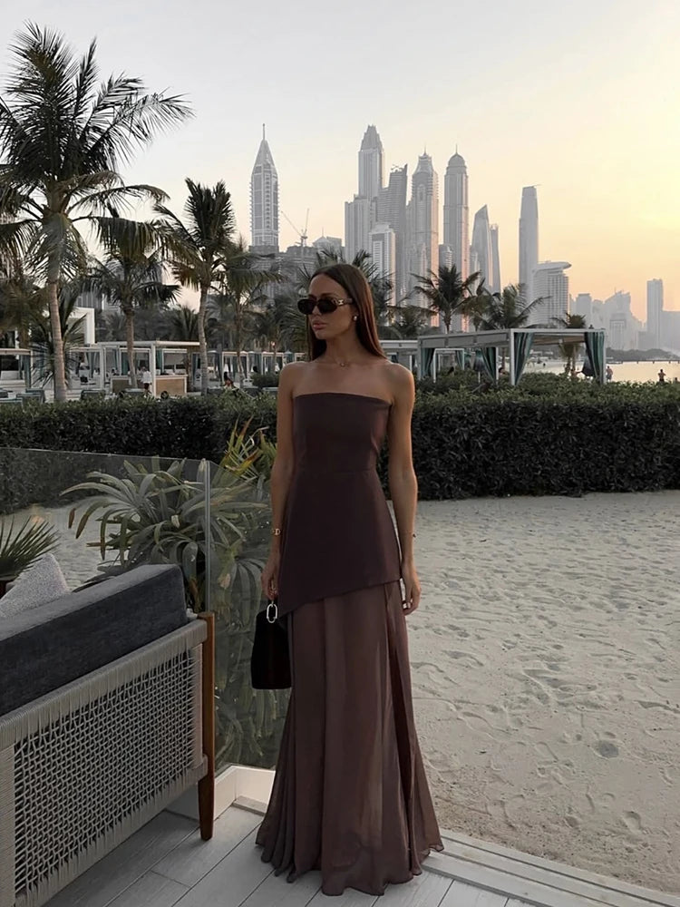 Seraphic Elegance Ribbon Mesh Maxi Dress