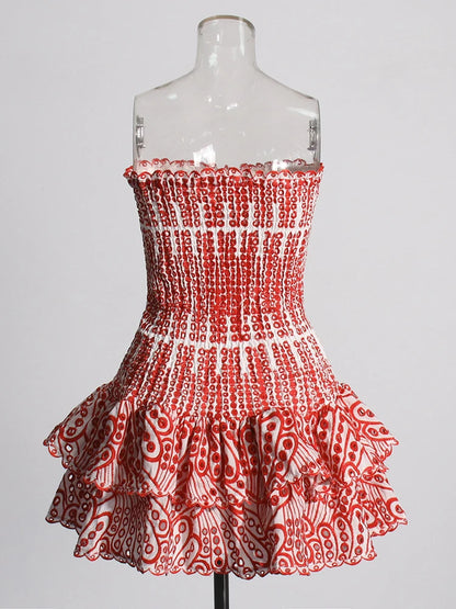 Strapless Layered Hem Mini Dress - Red