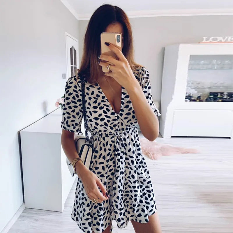 Sand Spot V - Neck Wrap Mini Dress