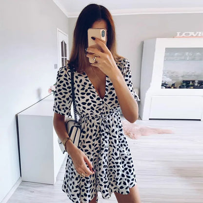 Sand Spot V - Neck Wrap Mini Dress