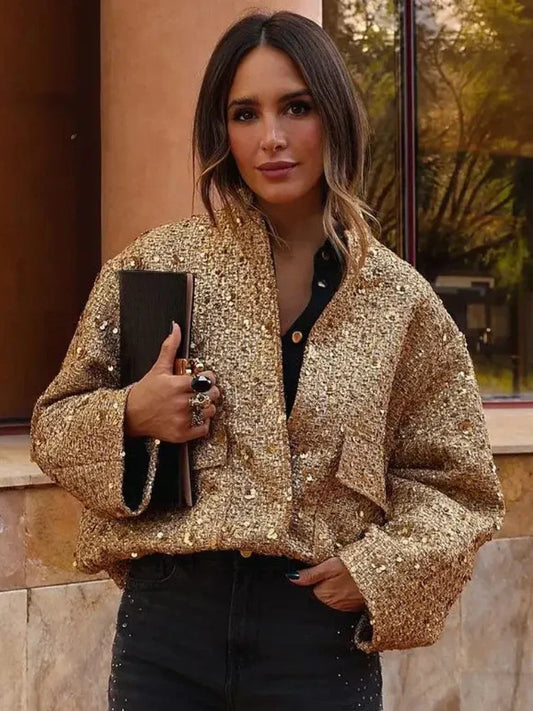 Luxe Shimmer Bomber Jacket